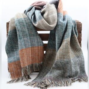 NWT Handwoven Alpaca Wool Striped Orange/Blue, Scarves/Shawl